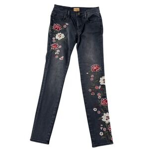 Driftwood Jeans Womens 24X28 Black Jackie Embroidered Floral Denim Classic Fit